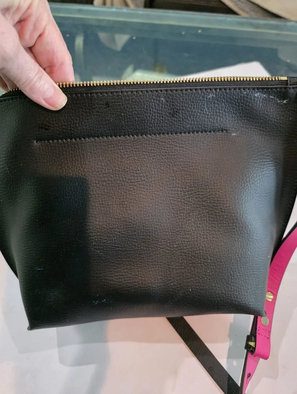kate spade Black Leather Crossbody with Pink Strap and Gold Hardware